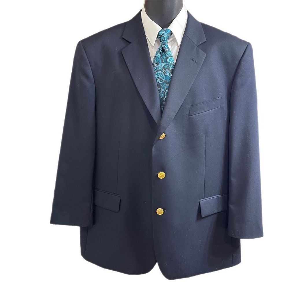346 Brooks Brothers Navy Blue Wool Gold Button Blazer Size 46R